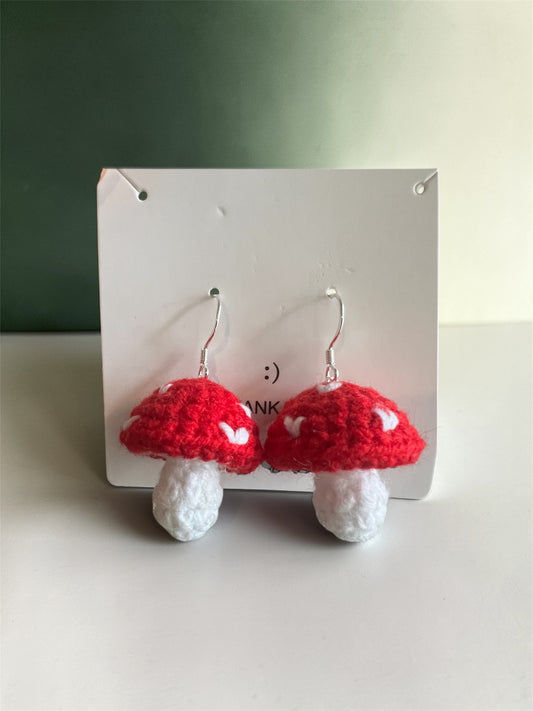 Handmade crochet mushroom earrings