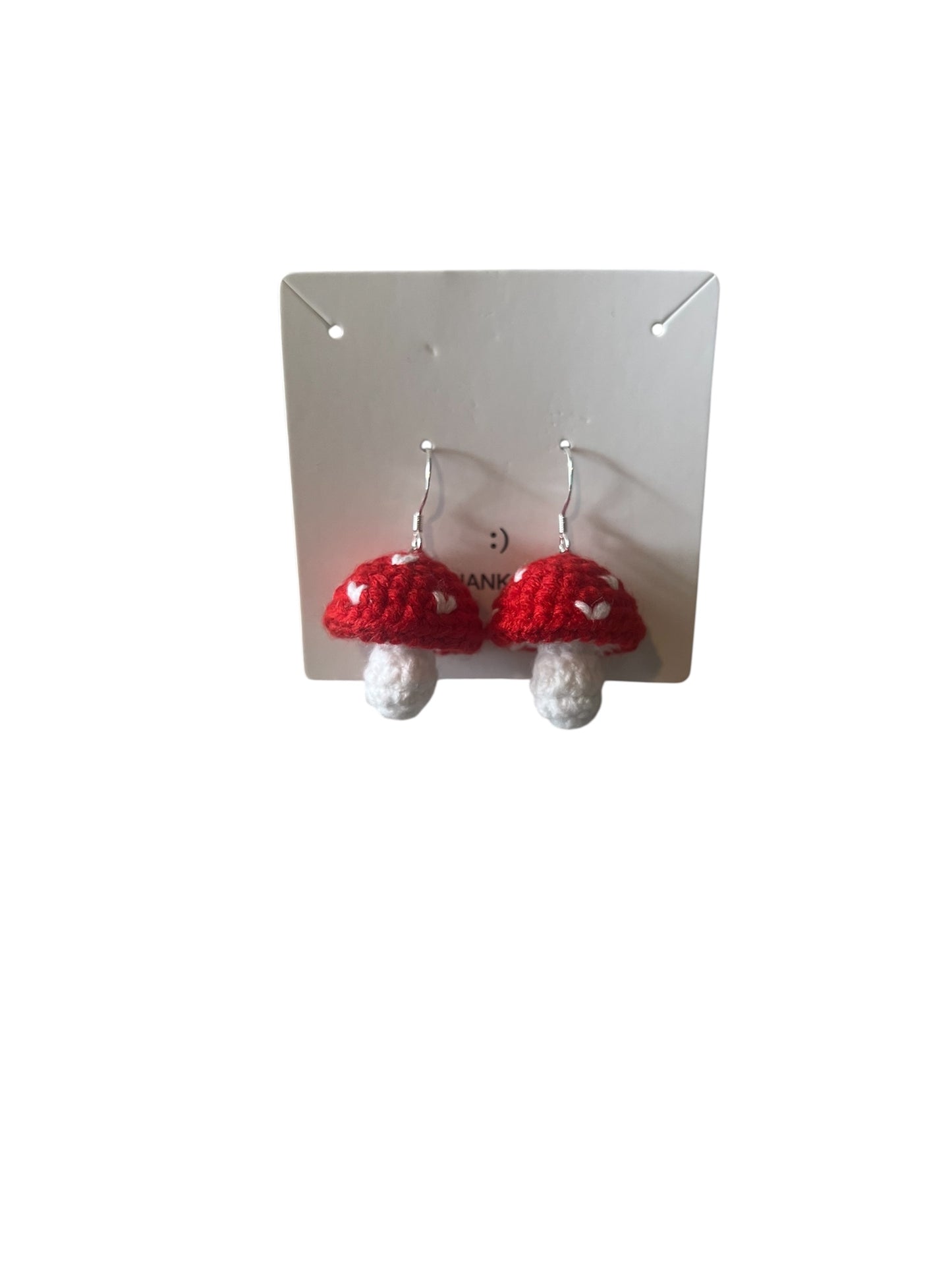 Handmade crochet mushroom earrings