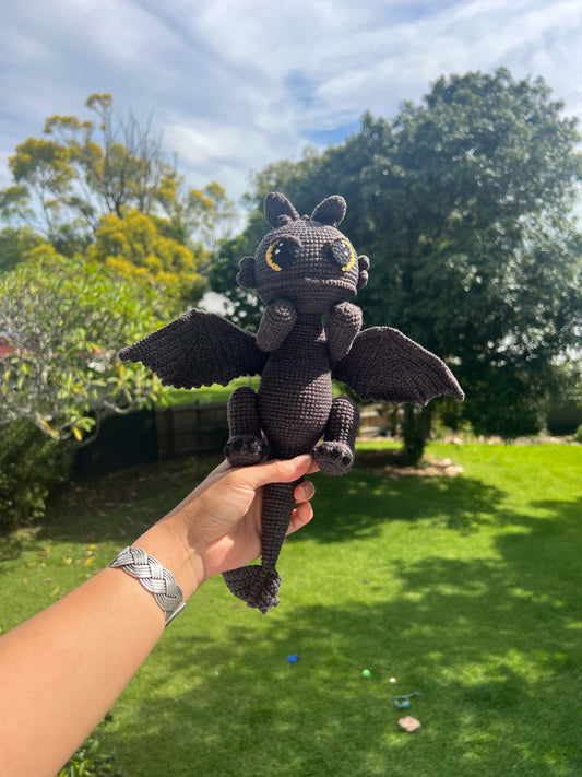 Handmade Toothless Crochet Plush - Amigurumi Night Fury Dragon Toy - Unique Gift
